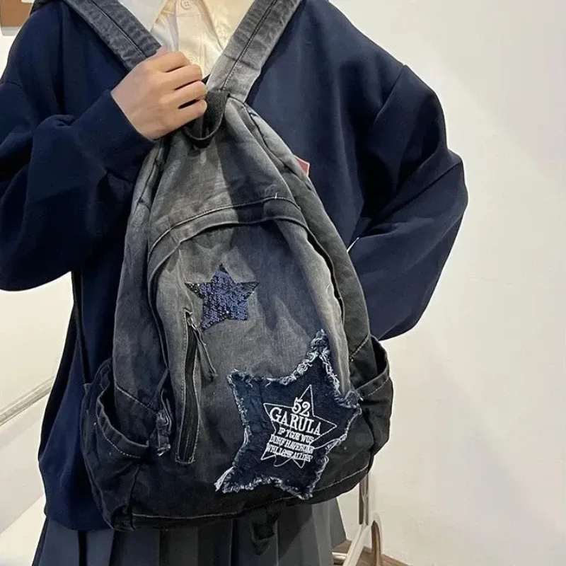 nouveau sac à dos en denim gris femmes loisirs voyage sortie sac à bandoulière femme mode cartables adapté aux garçons et aux filles mochila