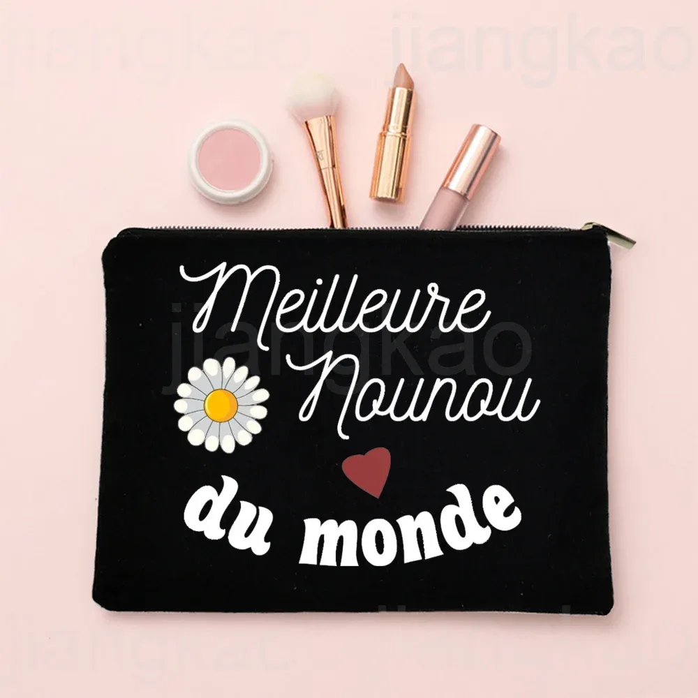 j'aime ma nounou, trousse de maquillage imprimée française, pochette de rangement de toilette de voyage, trousse à cosmétiques pour femmes, sacs à fermeture éclair, cadeau de remerciement pour nounou