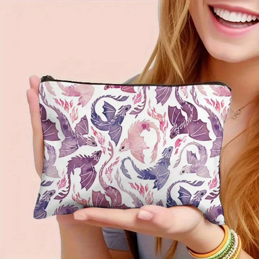 Trousse de maquillage Fashion Dragon Fire rose et violet, idéale comme sac à main, trousse de toilette, trousse à crayons ou sacs cadeaux pour femmes