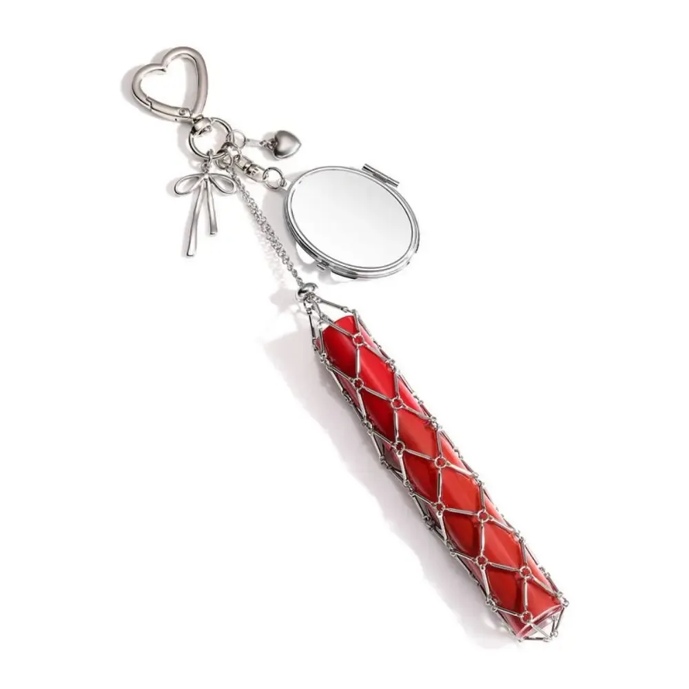 sac de rouge à lèvres en filet métallique portable, mini couverture de rouge à lèvres argentée, porte-clés avec miroir, housse de protection créative pour rouges à lèvres