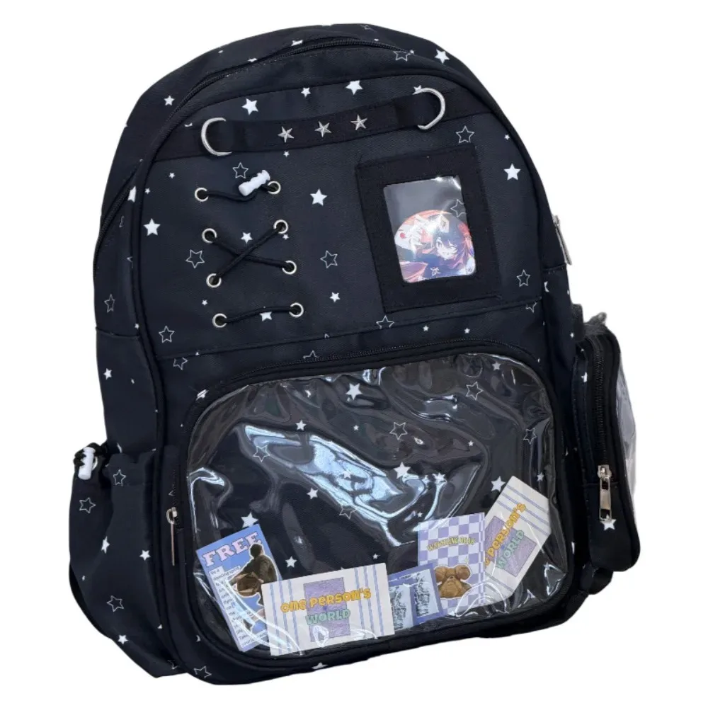 sac à dos transparent à imprimé étoiles tendance, sac ita transparent lolita, sac à bandoulière imprimé y2k pour les trajets quotidiens