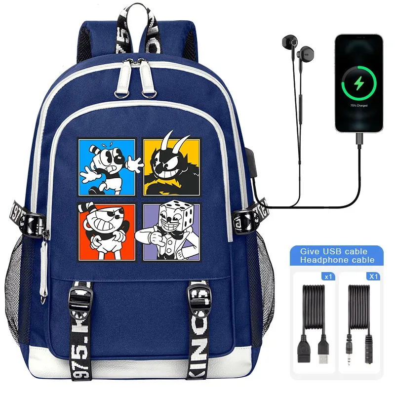 sacoche nylon illustrations cuphead dessin animé noir blanc gris ordinateur portable adolescents étudiants voyager capacité haute bandoulière souple