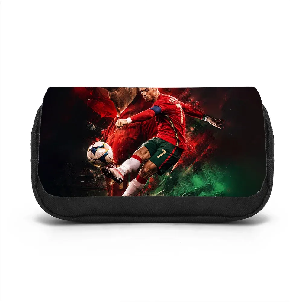 sac de rangement de papeterie grande capacité, double compartiment, pour étudiants, motif ronaldo, étoile du football, pour l'école et les voyages