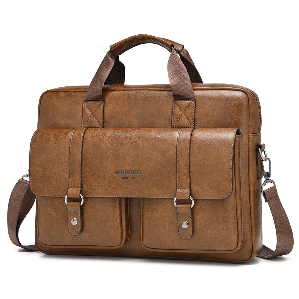 Porte-documents d'affaires pour hommes, grande capacité, sac pour ordinateur portable en cuir PU, fourre-tout à bandoulière à la mode pour le travail et le bureau