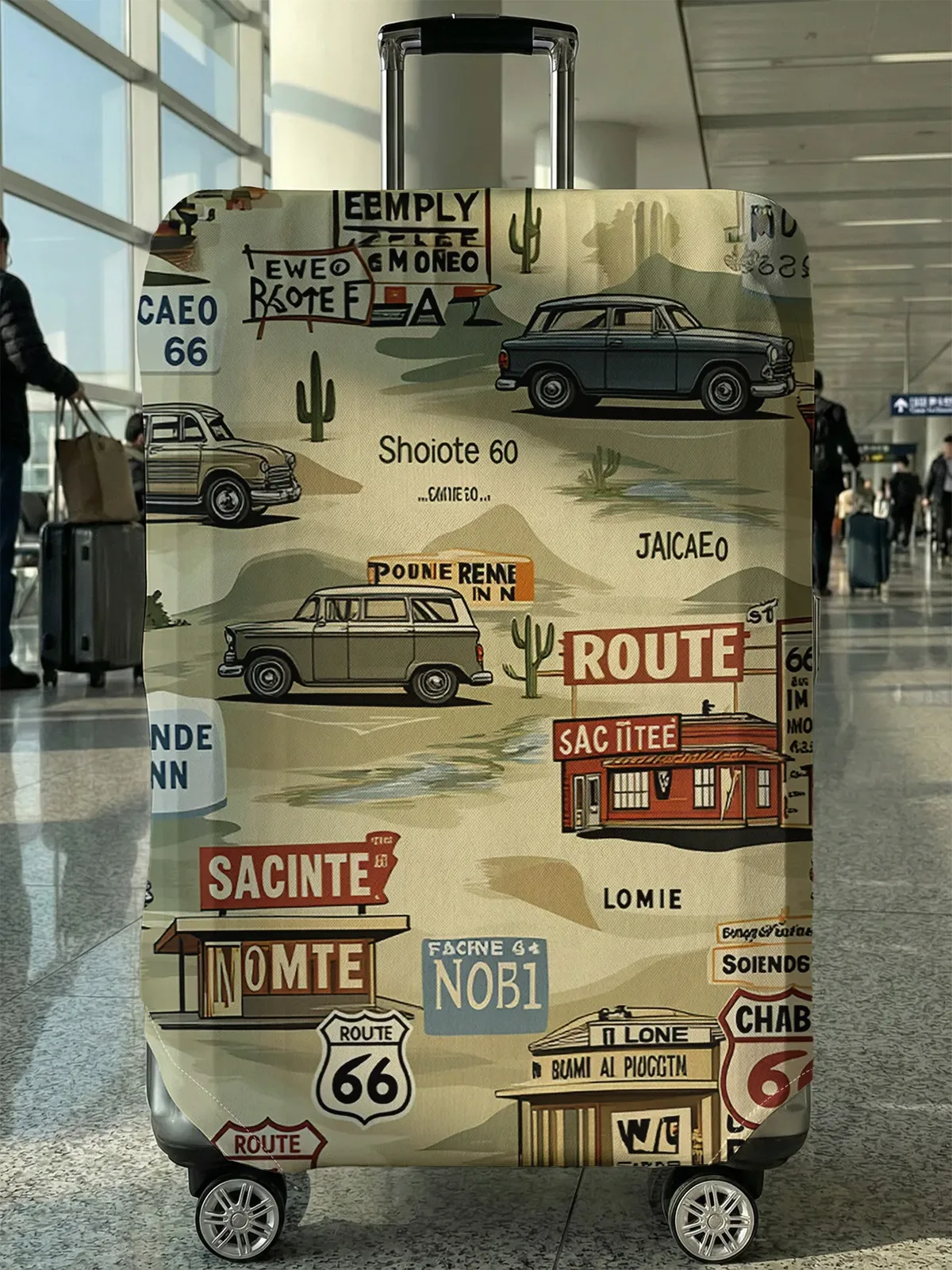 housse de bagage avec imprimé voiture vintage route 66, adaptée aux housses de bagage de 18 à 32 pouces, gant de protection pour poignée de bagage, accessoires de voyage