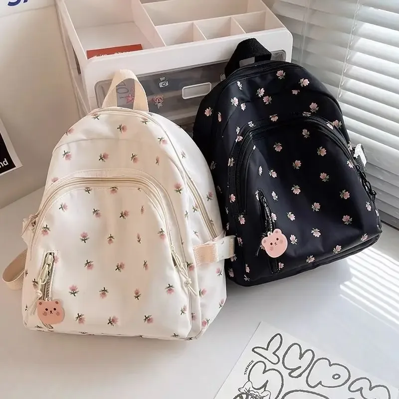 petit sac à dos imprimé de fleurs fraîches pour femmes et filles, style coréen, sac à dos pour écolières, sac à dos décontracté mignon et petit