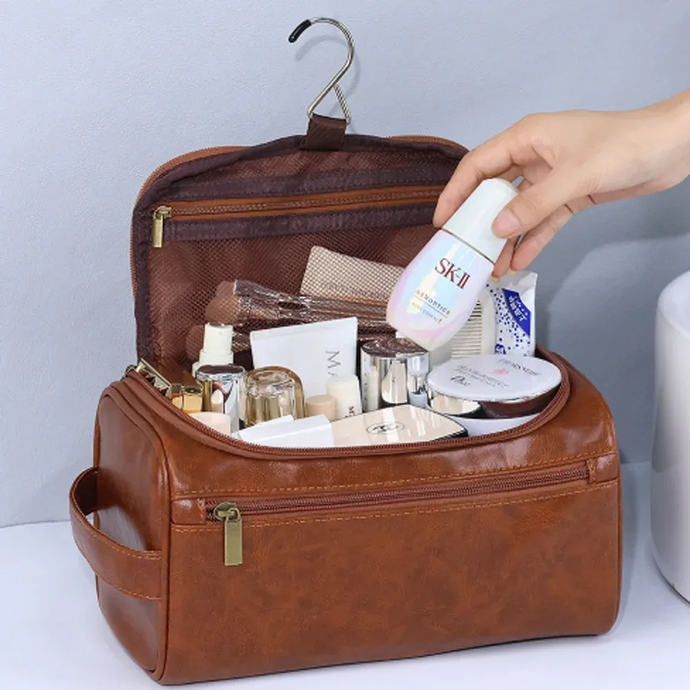 trousse de toilette homme en pu vintage de luxe, nécessaire de voyage, étui cosmétique professionnel, organisateur suspendu pour hommes, sacs de lavage