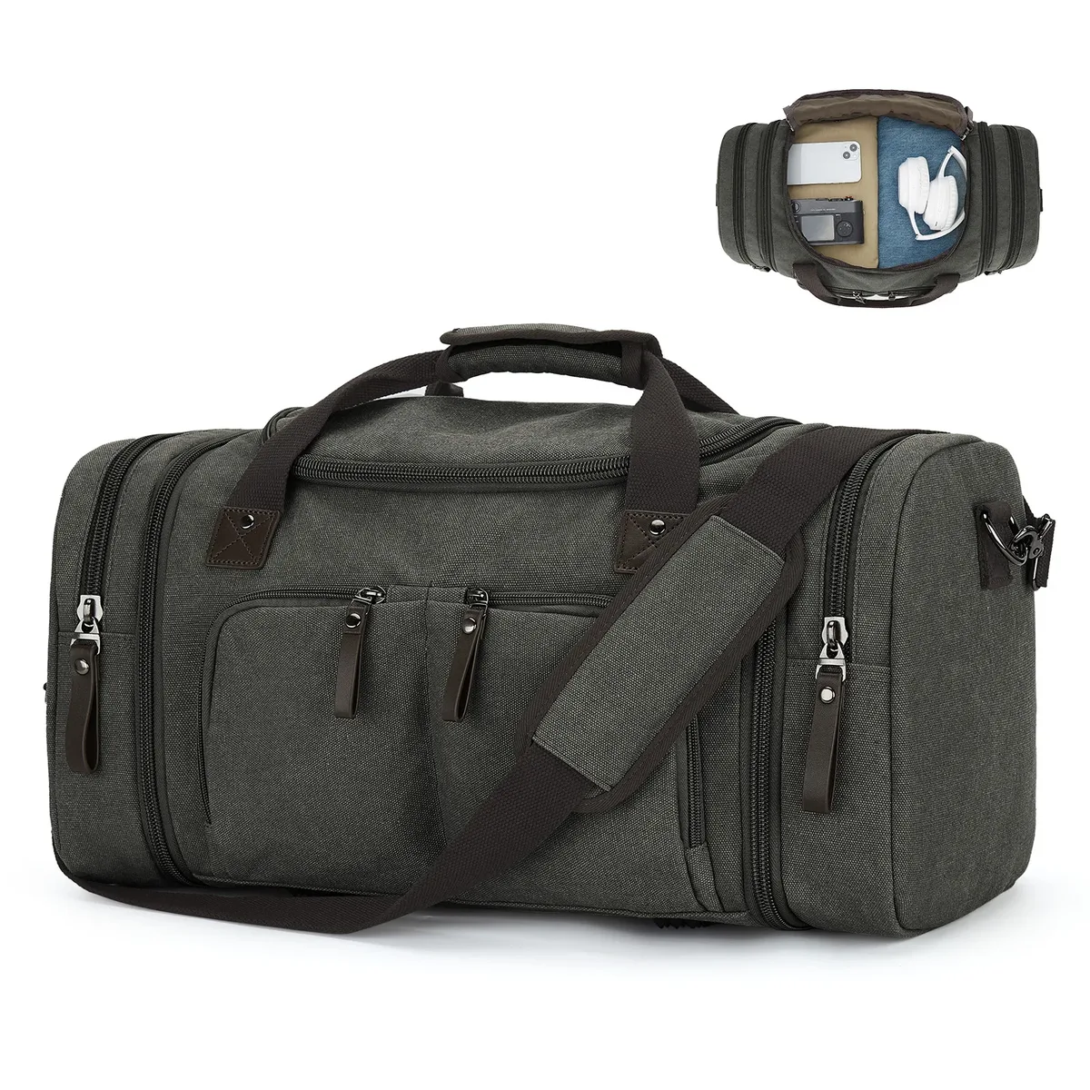 sac de voyage en toile pour hommes - sac de week-end extensible, bagage à main pour la salle de sport, les courts séjours, sac de voyage pour hommes et femmes
