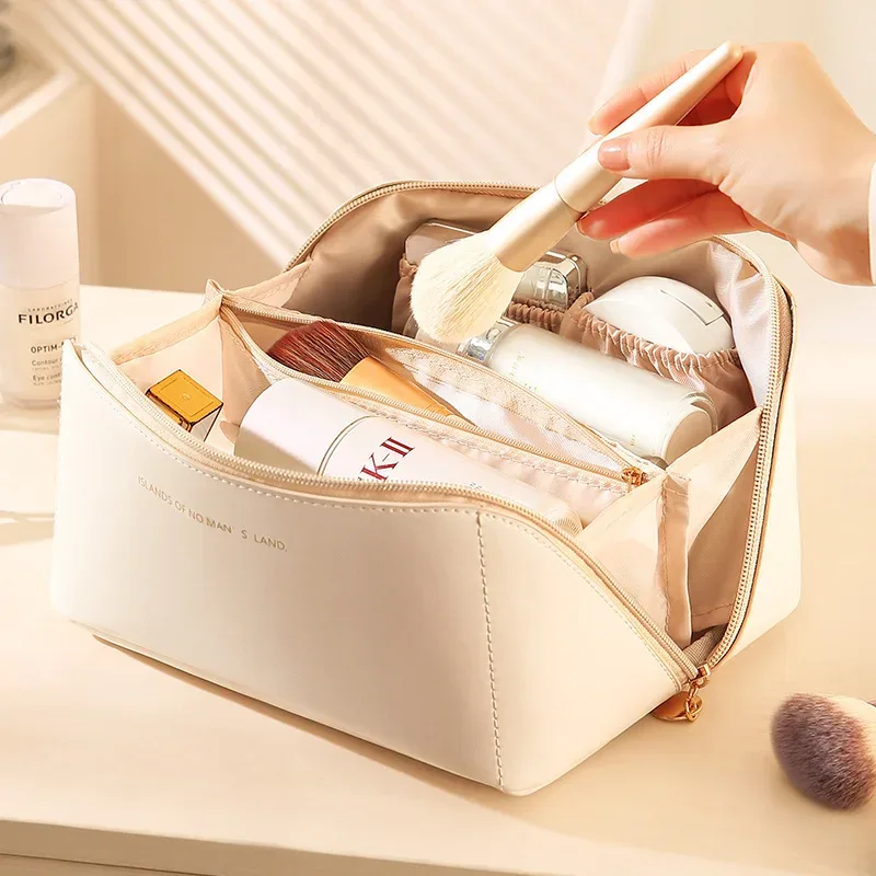 grande trousse de maquillage de voyage portable avec poignée, organisateur cosmétique multi-compartiments, trousse de toilette pour femmes