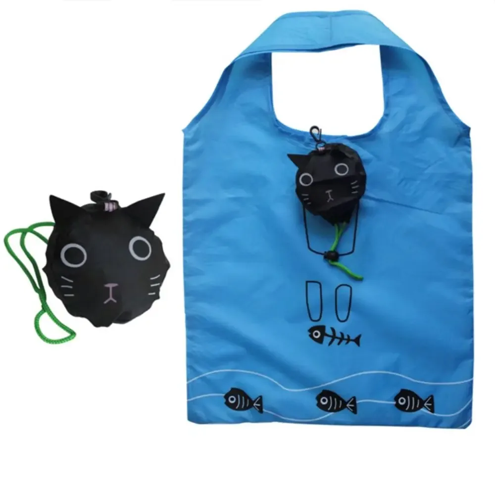 sac de courses pliable réutilisable grenouille, sac écologique pliable chat de dessin animé, pochette à bandoulière de grande capacité, sac de rangement de shopping en plein air