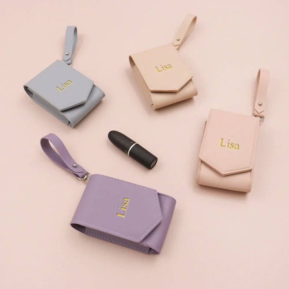 étui à rouge à lèvres en cuir personnalisé avec miroir, boîte en cuir pu pour échantillons de parfum, sac cosmétique