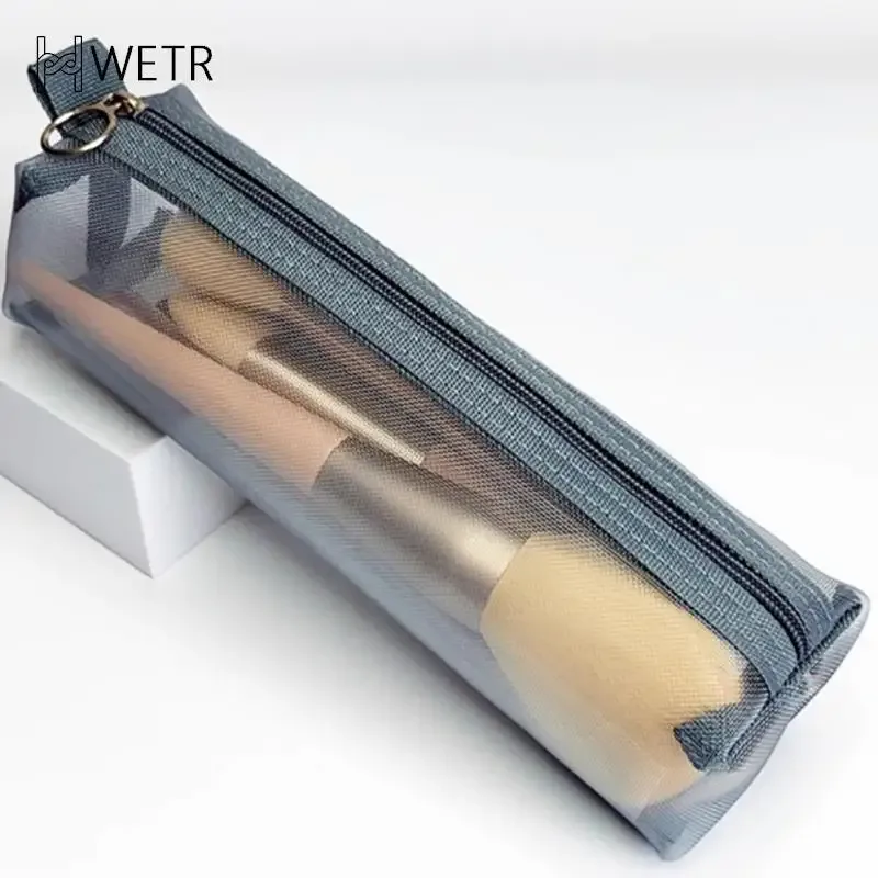 sacs de rangement pour pinceaux de maquillage pour femmes, poudres de maquillage, rouge à lèvres, étui à crayons en maille transparente pour étudiants, ins travel cosmetic evaluation