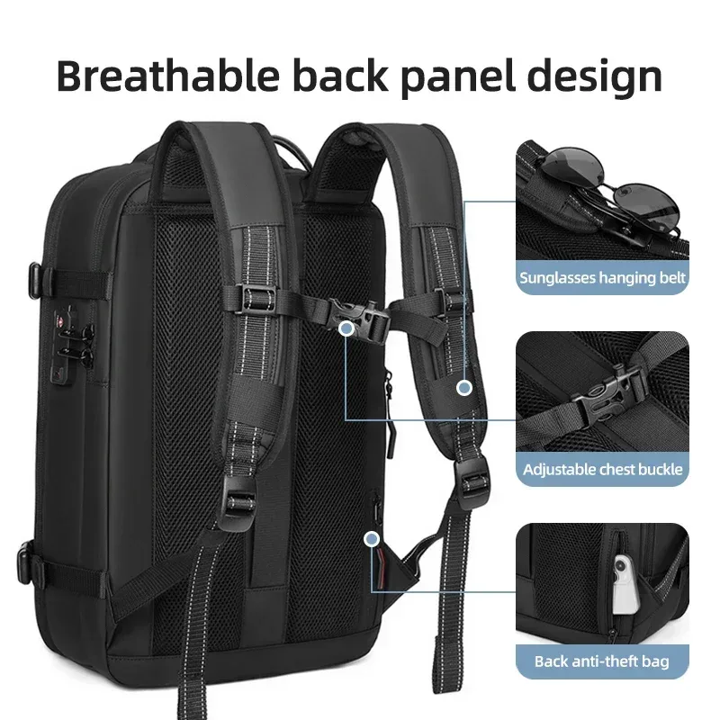 sac à dos de voyage pour hommes, sac à dos pour ordinateur portable avec compression sous vide, 17 pouces, grande capacité, sac à dos scolaire, sac à dos de randonnée, sac à dos d'affaires