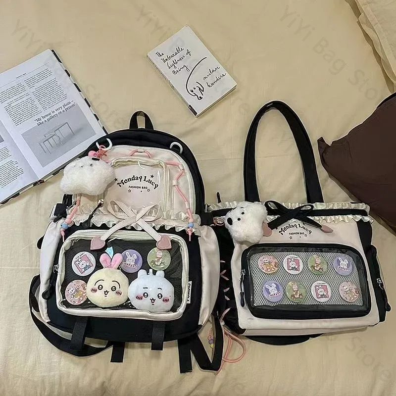 sac à dos ita bag kawaii, sac à bandoulière, ensemble de deux pièces, sac à dos scolaire pour badges et épingles d'anime, sacs à dos transparents pour étudiants