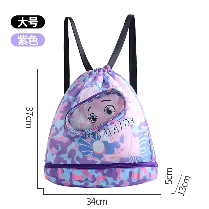 sac de natation portable pour enfants, sac à dos étanche avec séparation sec/humide et imprimé dessin animé, organisateur essentiel pour les sports des enfants