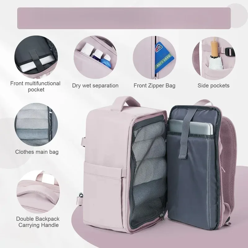 sac à dos pour ordinateur portable de taille cabine 40×20×25 cm, sac à dos de grande capacité pour les voyages en avion, les week-ends et les voyages d'une nuit