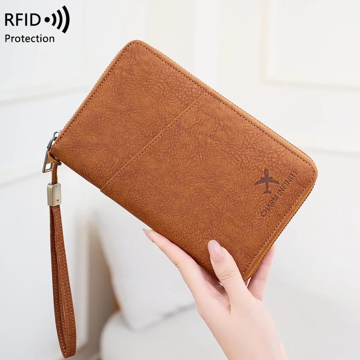 nouveau porte-passeport de voyage antivol rfid, unisexe, grande capacité, avec fermeture éclair, porte-documents, sac de rangement multifonctionnel