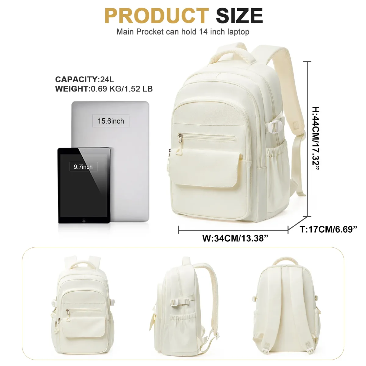 sac à dos blanc élégant de style japonais pour écolières et garçons, sac à dos de voyage pour ordinateur portable, sac à dos de jour décontracté, sacs pour voyage
