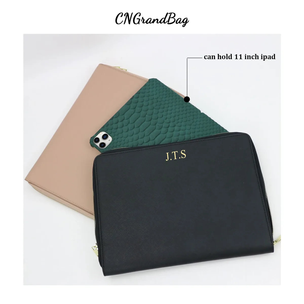 juste en cuir microcarence saffiano monogramme pour ipad, sac de protection pour ipad 11 ", coussin de voyage pour homme, poudres pour ordinateur portable 13"