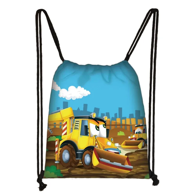 sacs à dos en toile de véhicule d'ingénierie pour adolescents, sac de rangement portable, impression de camion de pompier ebtractor cartoon, proximité wstring