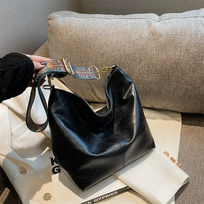 sac à bandoulière vintage en cuir pu pour femme, grande capacité, style hobo, avec large sangle, sac à main décontracté, sac à bandoulière quotidien, qualité supérieure
