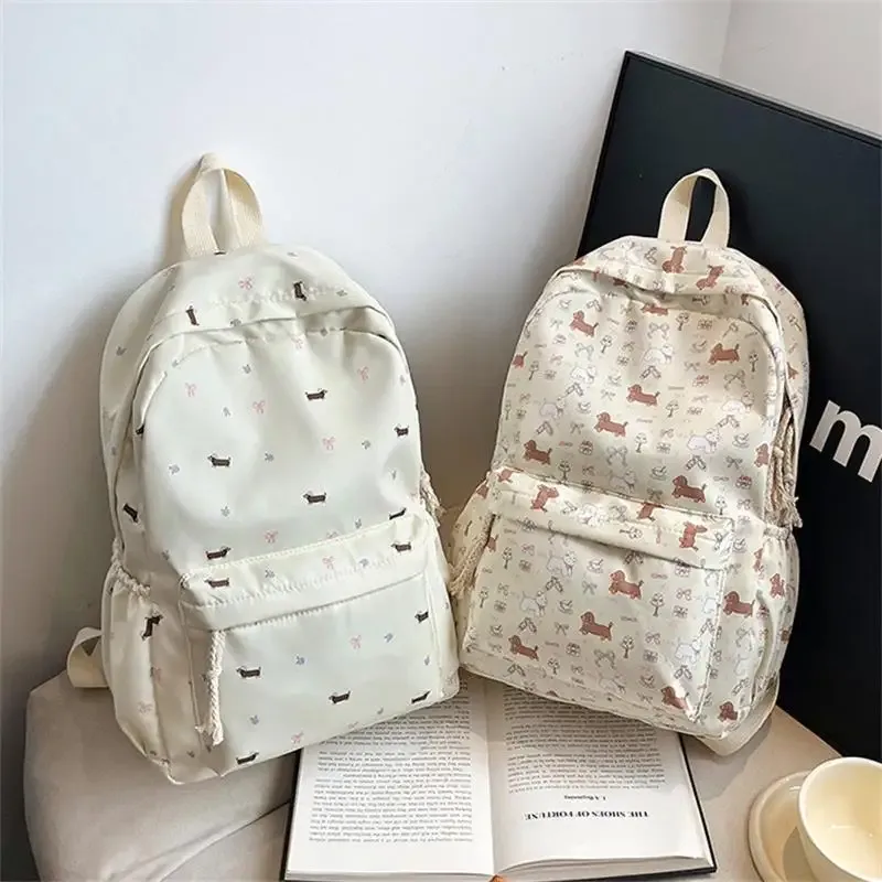 mignon imprimé chiot teckel collège style sac à dos étudiant cartable portable grande capacité sac de voyage girly sac cadeau d'anniversaire