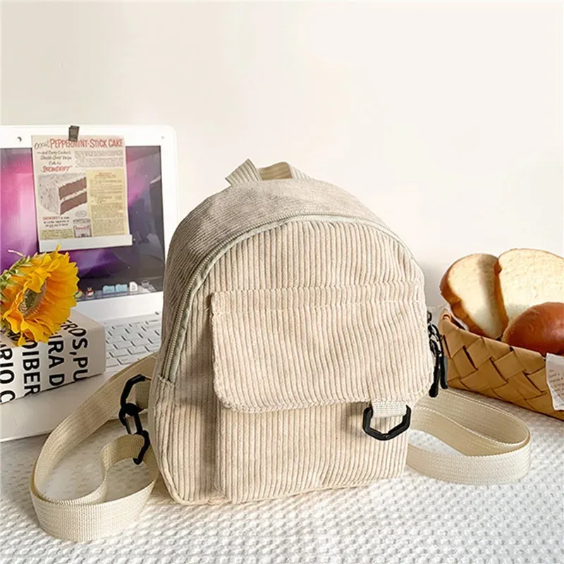 mini sac à dos en velours côtelé pour femme, cartable pour femme, monochrome, grande capacité, durable, simple, décontracté, voyage, document, mode