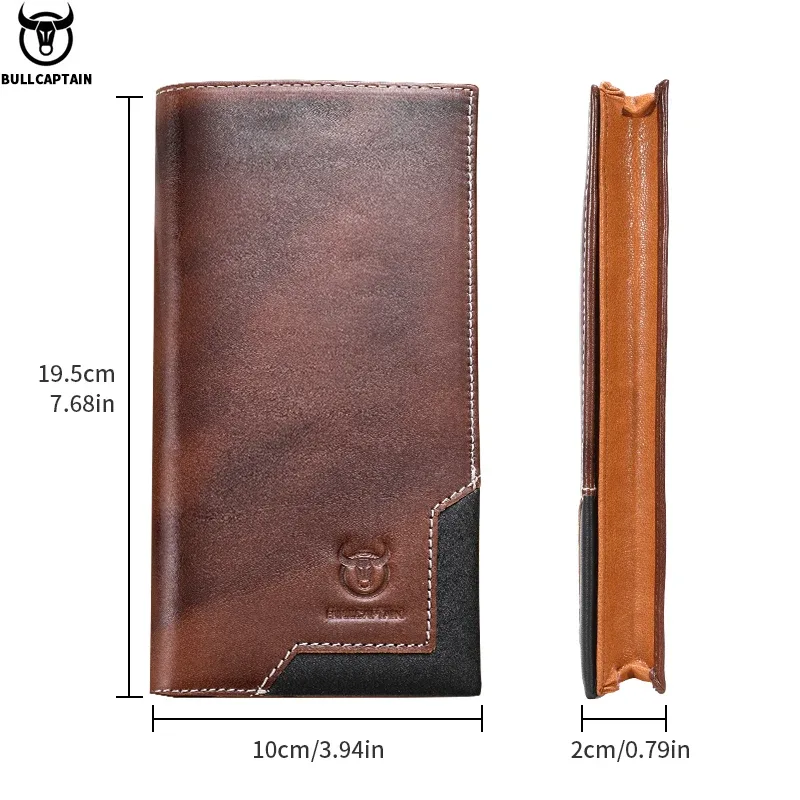 bullcaptain – sac à main long en cuir véritable pour hommes, fonction rfid, porte-carte de crédit, porte-monnaie en cuir, portefeuille multifonctionnel