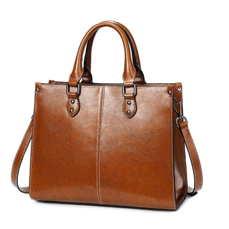 sac fourre-tout en cuir de vachette véritable pour femme, sac à main à poignée supérieure en cuir véritable, sac à bandoulière messager élégant pour le bureau et le shopping