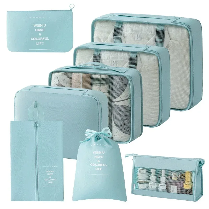 organisateur voyage polyester beige compartiments zippés poches intérieures cube sac compression chaussures pochettes housse vêtements