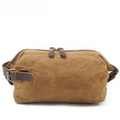 trousse de toilette en toile et cuir pour homme, trousse de toilette résistante à l'eau, pour le voyage, grande capacité, fonctionnelle