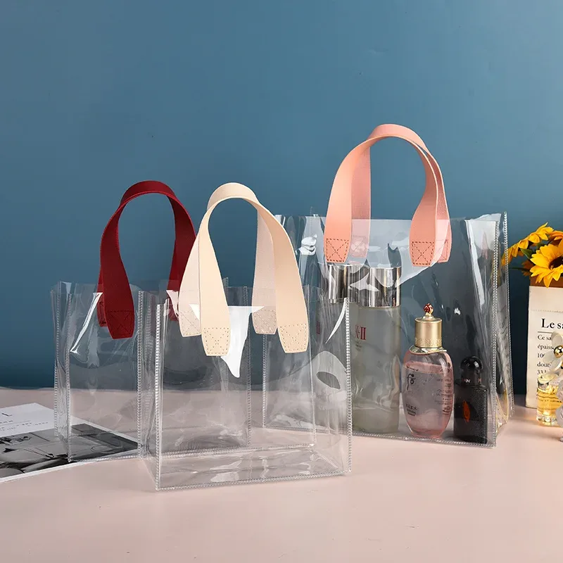 fourre-tout en pvc transparent de grande capacité, sac à provisions en plastique, sac de rangement pour cosmétiques en msi, sac cadeau, accessoires de voyage en plein air