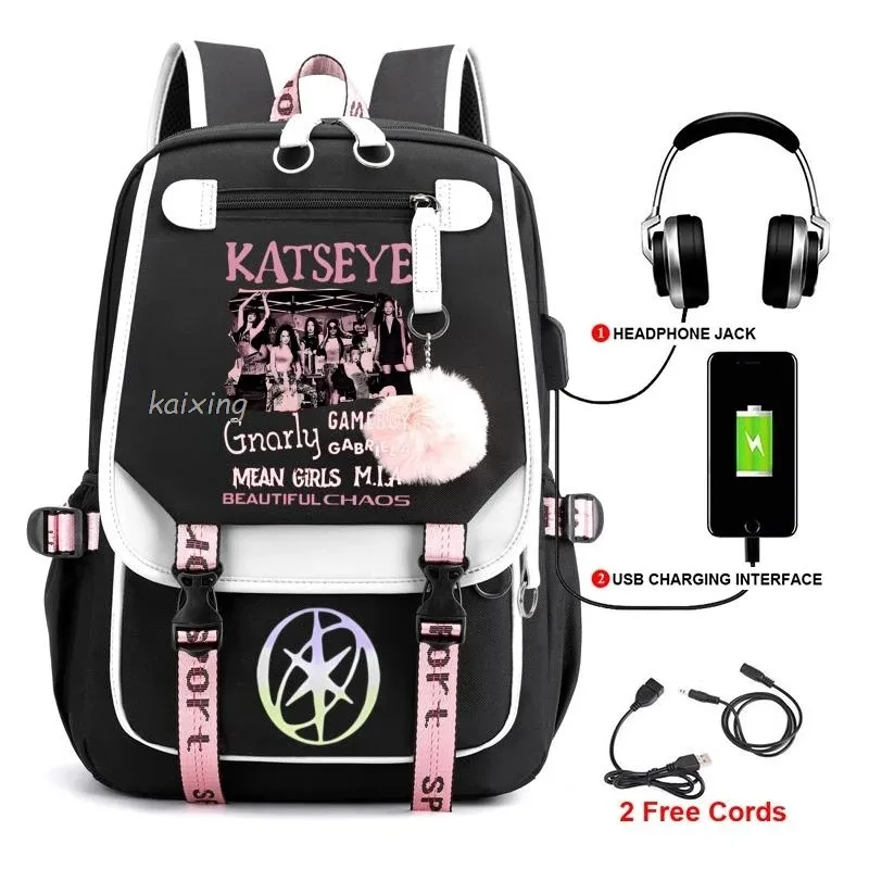 kawaii chaud katseye drôle impression sacs à dos doux capacité étudiant cartable collège étudiant patchwork ordinateur portable simple mochilas