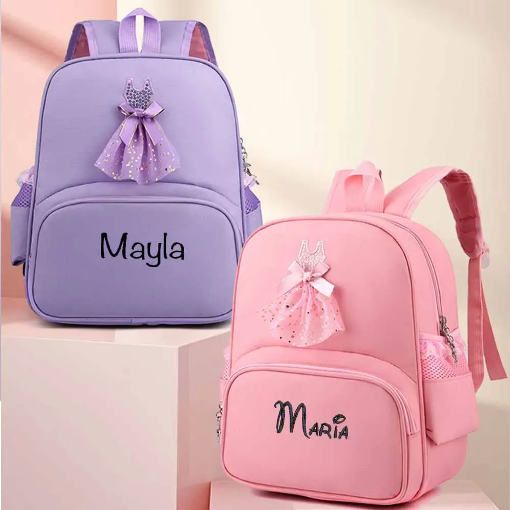 sac à dos de danse personnalisé style robe de princesse, sac à dos léger brodé en dentelle rose, sac de danse pour enfants de maternelle avec nom
