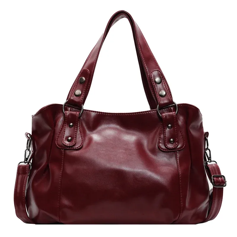 sac à bandoulière spacieux de marque rétro pour femmes, sac à bandoulière classique de luxe de couleur unie, fourre-tout en cuir pu souple de grande capacité