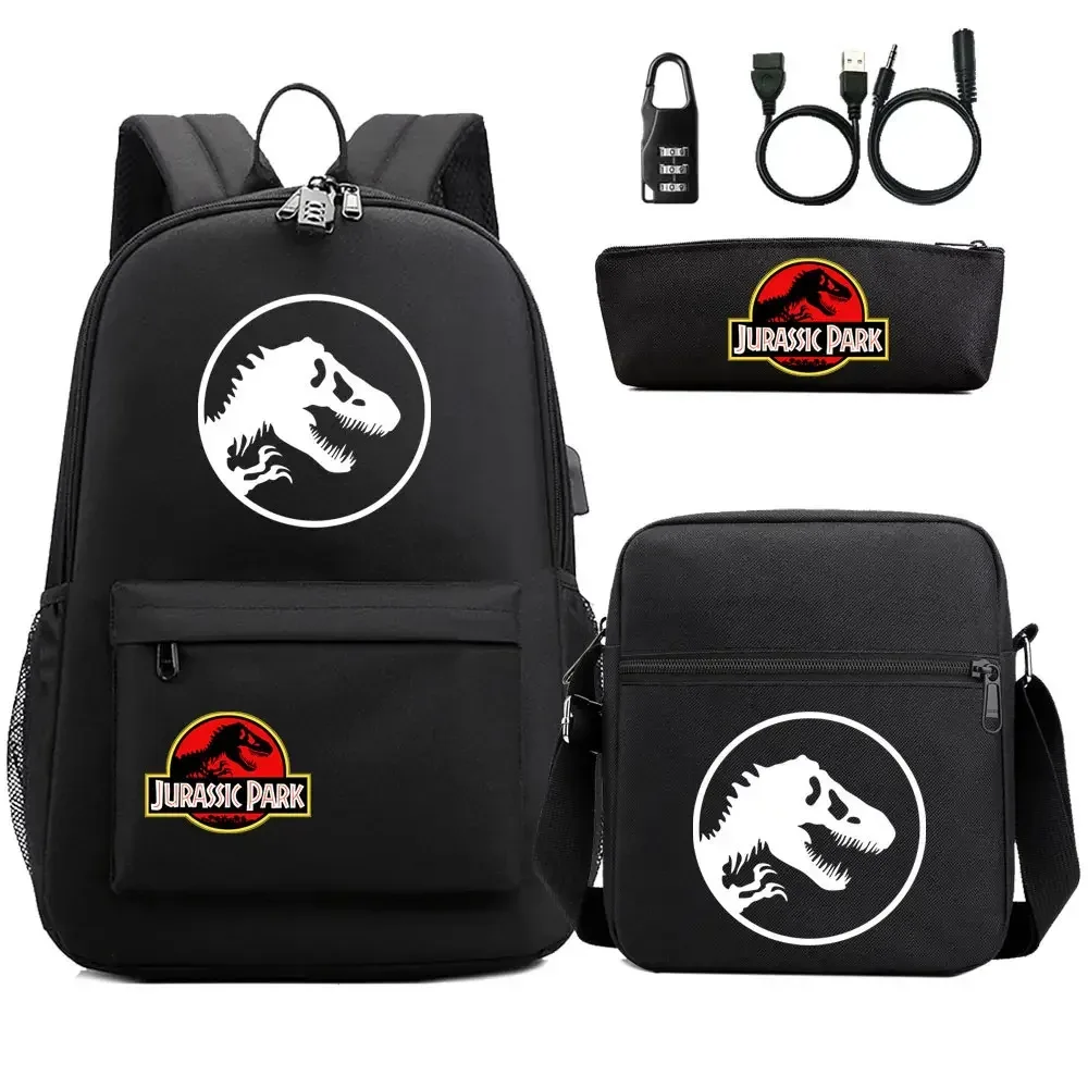 sac dos tissu oxford unisexe noir logo jurassic world bandoulière arquée compartiment intérieur style dessin animé usage voyage
