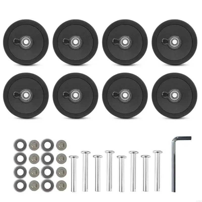 kits de roues de remplacement pour valise, 8 pièces, roulettes en caoutchouc noir de 55mm, roues lisses et silencieuses pour bagages usés, roues spinner