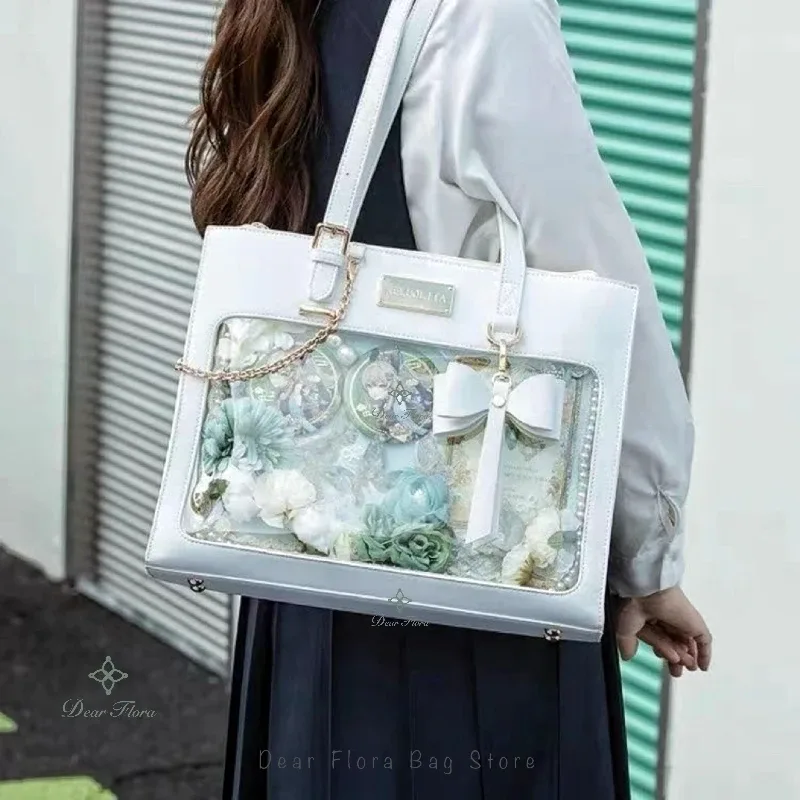 Sac à main Ita avec nœud pour femmes, fourre-tout à la mode, sac à bandoulière Transparent pour fille douce, sac à bandoulière Lolita, bricolage avec Badge d'affichage