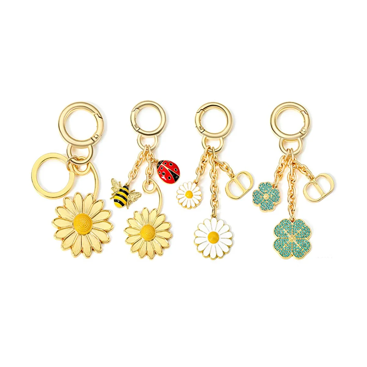 nouveau porte-clés mignon en alliage métallique, motif marguerites, abeilles et coléoptères, breloque de sac, pendentif pour femmes, accessoires pour voiture, sac à dos et portefeuille