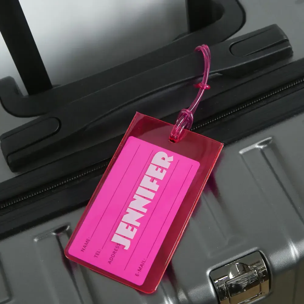 étiquette de bagage personnalisée avec nom, étiquette de bagage fluorescente en pvc, étiquette d'identification de valise transparente imperméable avec carte nominative