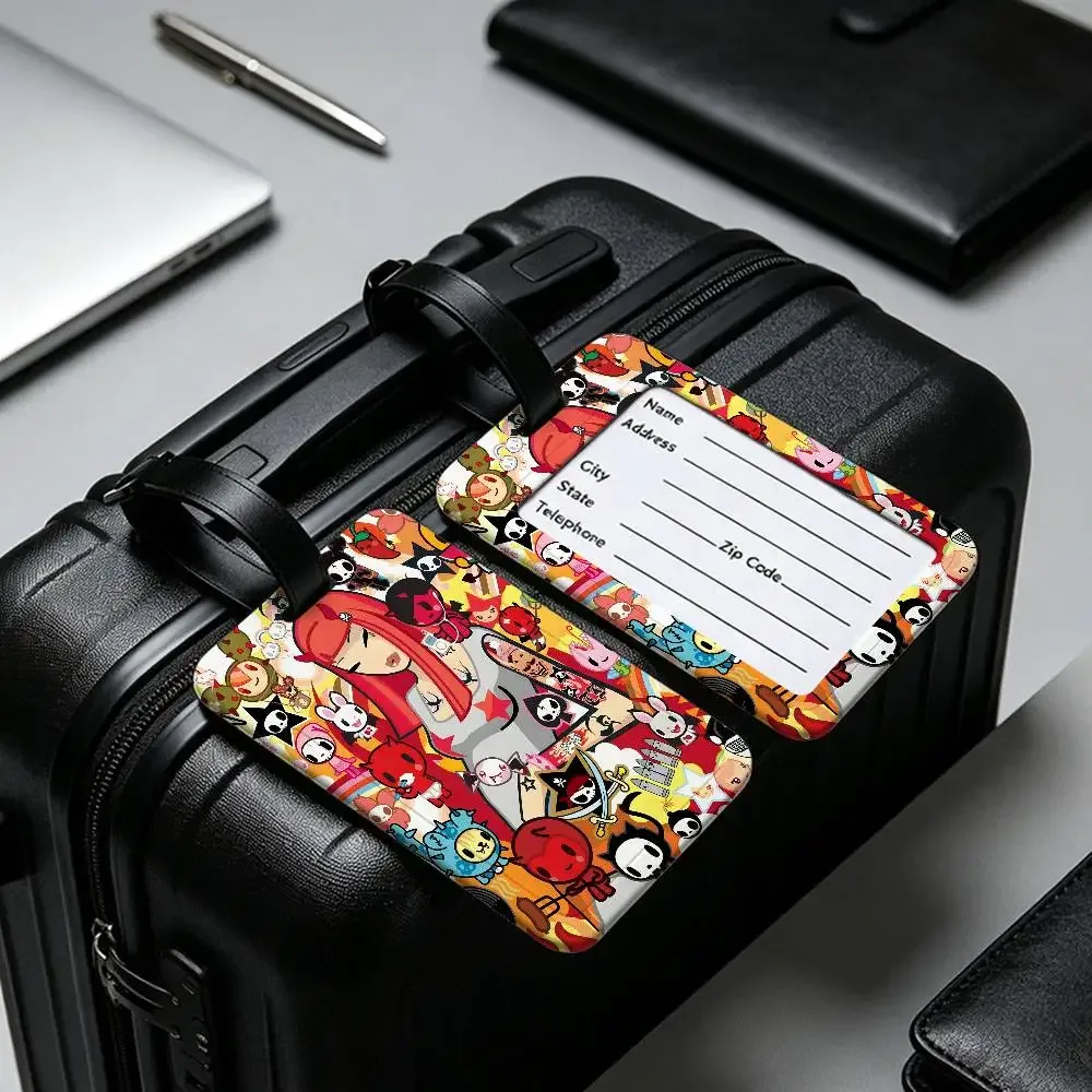 étiquette de bagage anti-perte en pvc durable, avec carte d'information, légère, pour identification des bagages, inspirée de l'anime japonais t-tokidoki