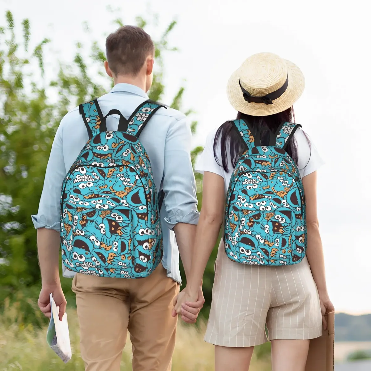 sac à dos tendance léger pour lycée, randonnée, voyage, avec motif cookies anime monsters sesames streets, sac à dos de jour pour ordinateur portable