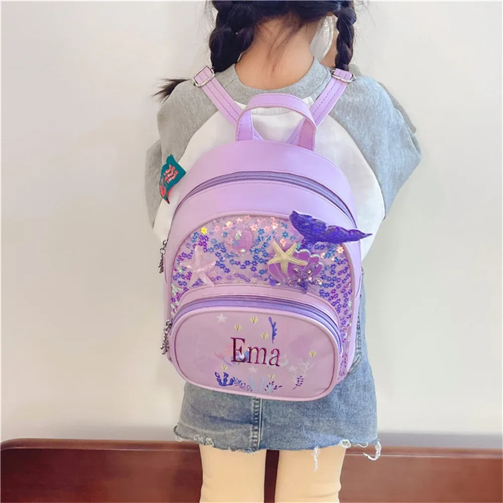 sac à dos princesse à paillettes personnalisé, nom personnalisé, nouveau petit sac d'école pour enfants, sacs à dos de collation de voyage en plein air pour bébés filles