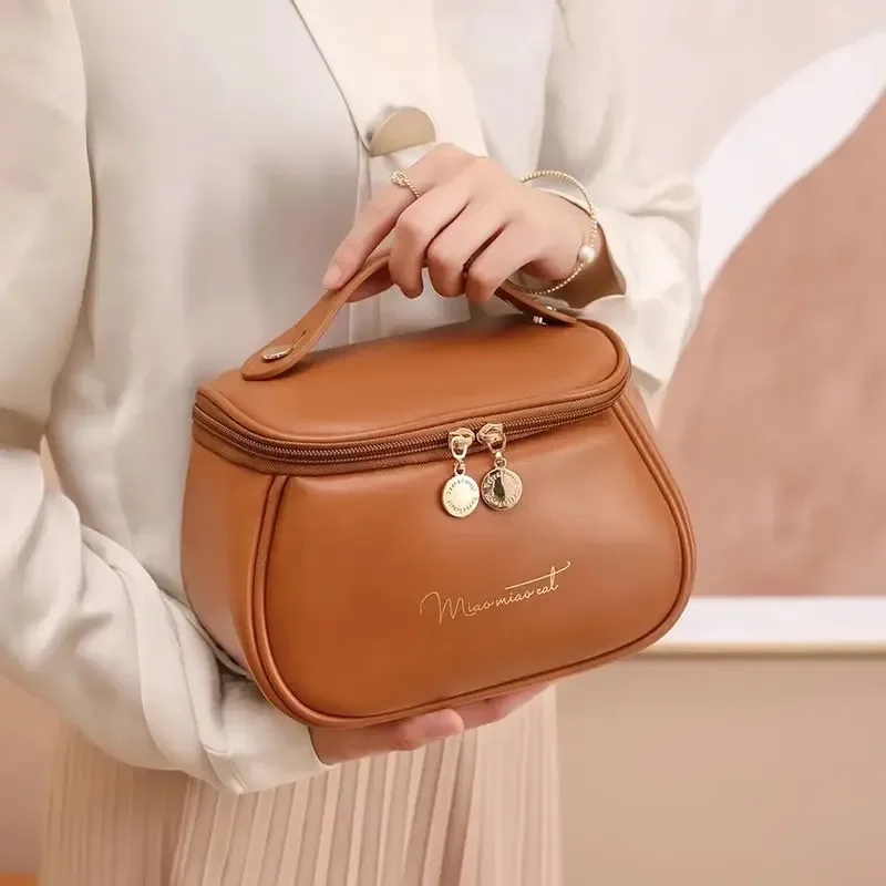 sac de maquillage imperméable de haute qualité, grande capacité, portable, pour femmes, sac de toilette en cuir pu, sac de rangement pour cosmétiques de voyage