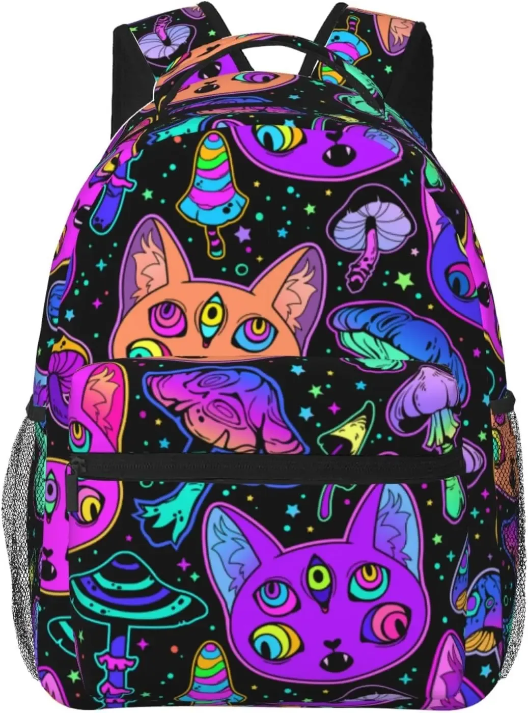 sac à dos trippy eyes avec sangles rembourrées pour voyage et camping, sac à dos antivol, noir, décontracté, halloween, chat, chambres plus lentes