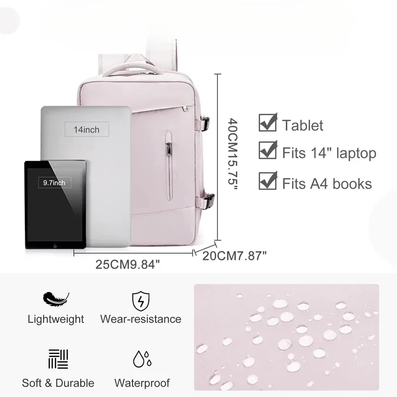 sac à dos pour ordinateur portable de taille cabine 40×20×25 cm, sac à dos de grande capacité pour les voyages en avion, les week-ends et les voyages d'une nuit