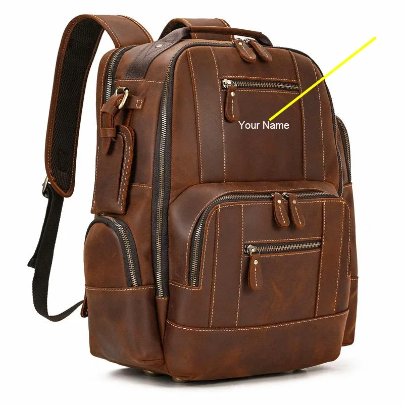 sac à dos de voyage en cuir véritable pour hommes, sac à dos de grande capacité, sacs à dos pour ordinateur portable masculin, mode de luxe, 15.6