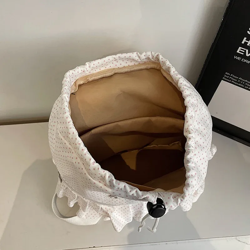 sac à dos coréen à pois grande capacité, sac d'école mignon pour fille, sac de voyage décontracté avec rabat à volants, sacoche pour ordinateur portable