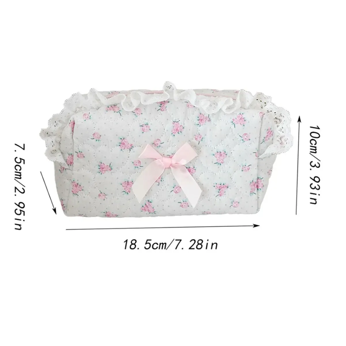 petite trousse de maquillage et de rangement de voyage pour femmes et filles, en dentelle rose à motif floral, avec nœud mignon, forme carrée, fermeture éclair, pochette à monnaie et portefeuille