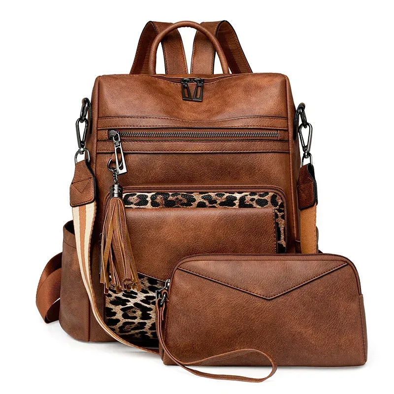 sac à dos en cuir pu pour femmes, imperméable, antivol, grand sac à dos de voyage rétro pour collège, sac à bandoulière avec pompon, 2025